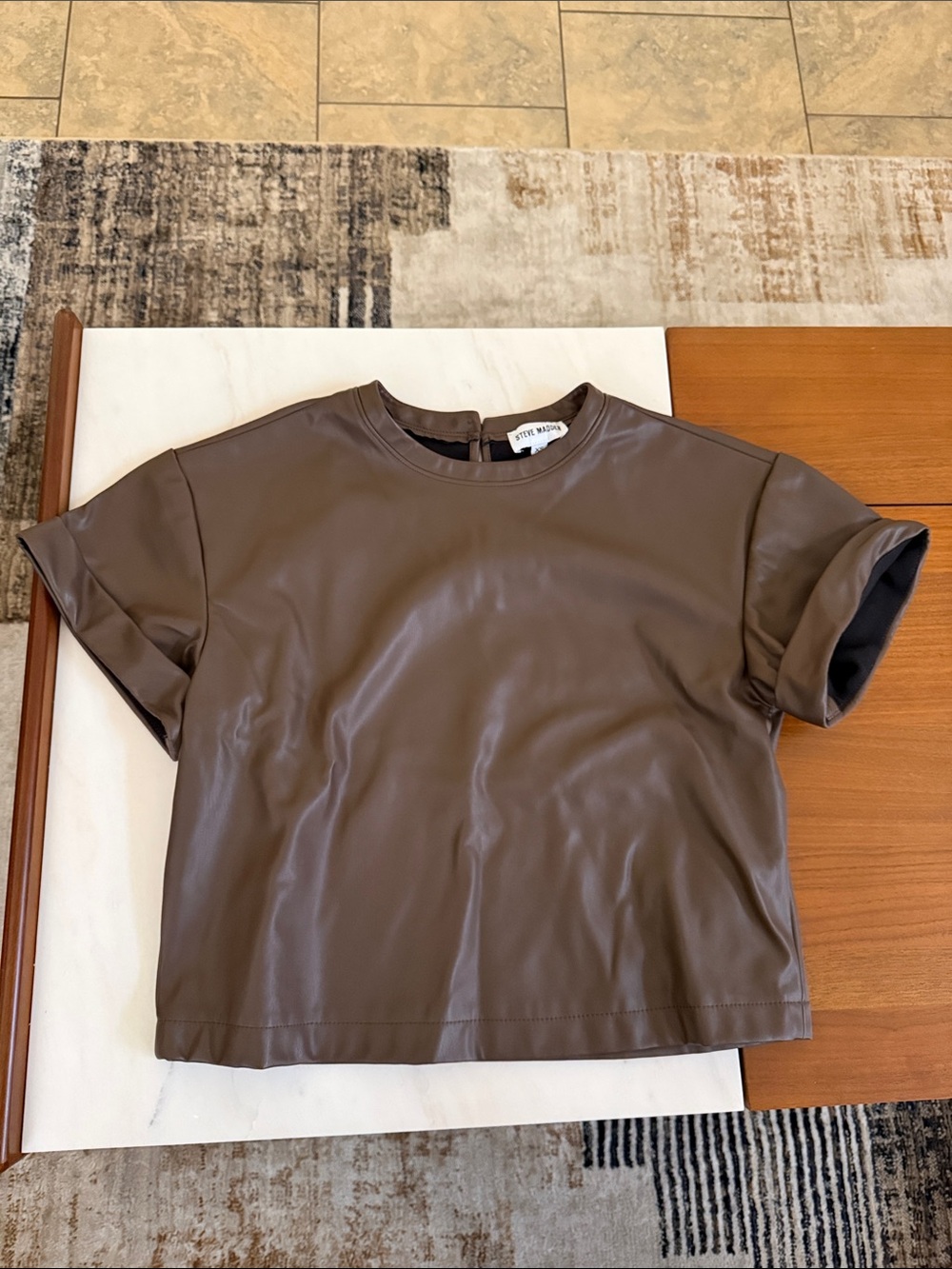 Steve Madden Brown Faux Leather Crop Top